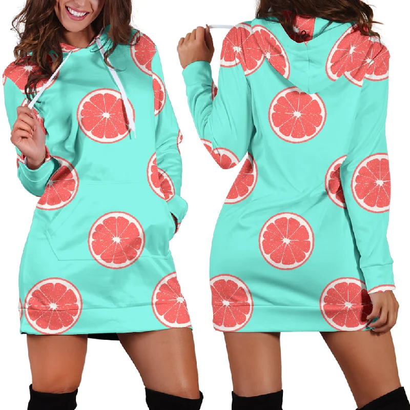 Grapefruit Green Background Women'S Hoodie Dress