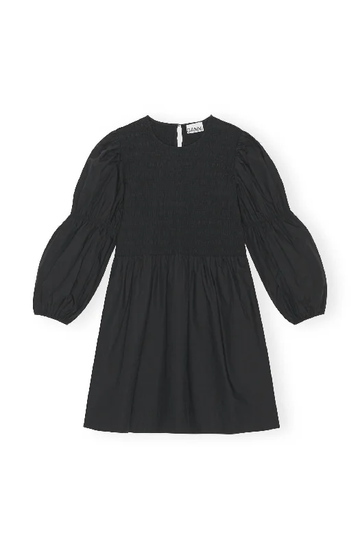 Cotton Poplin Mini Smock Dress In Black