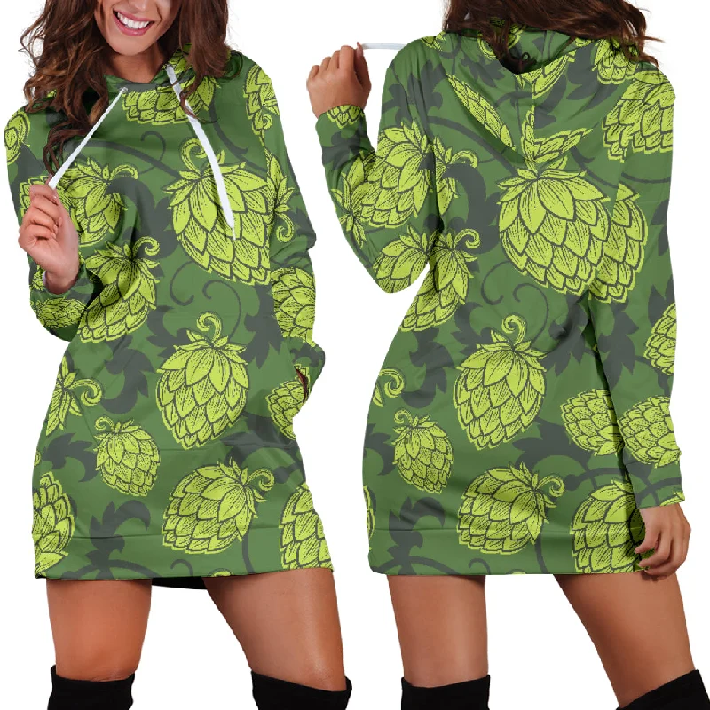 Hop Pattern Hop Cone Background Women'S Hoodie Dress