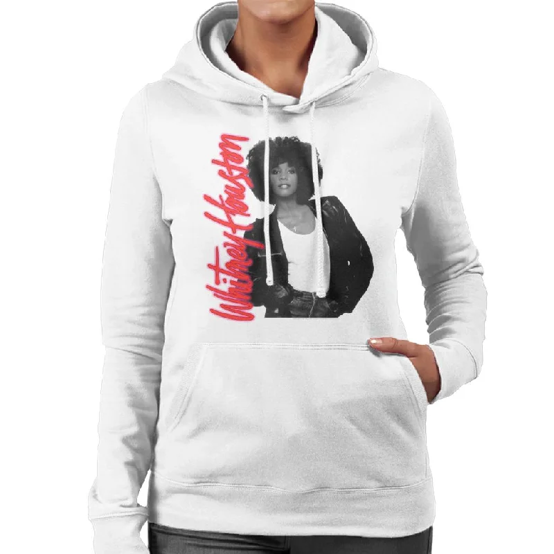 Whitney Houston Posing Alongside Red Neon Logo Women's Hooded Sweatshirt