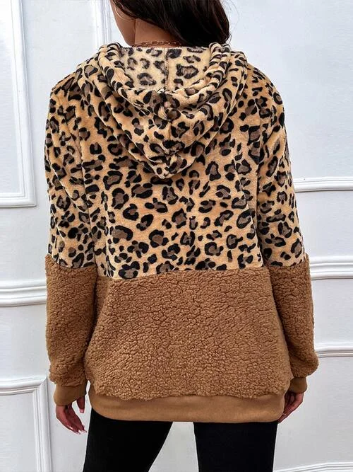 Ladies Leopard Drawstring Long Sleeve Hoodie