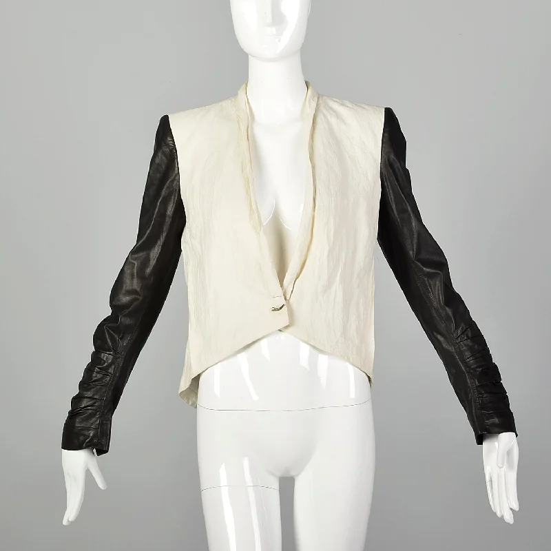 Small Helmut Lang White Jacket with Leather Sleeves