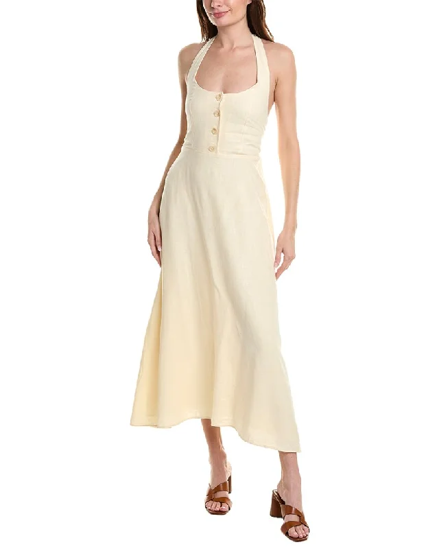 WeWoreWhat Button Front Linen-Blend Maxi Dress