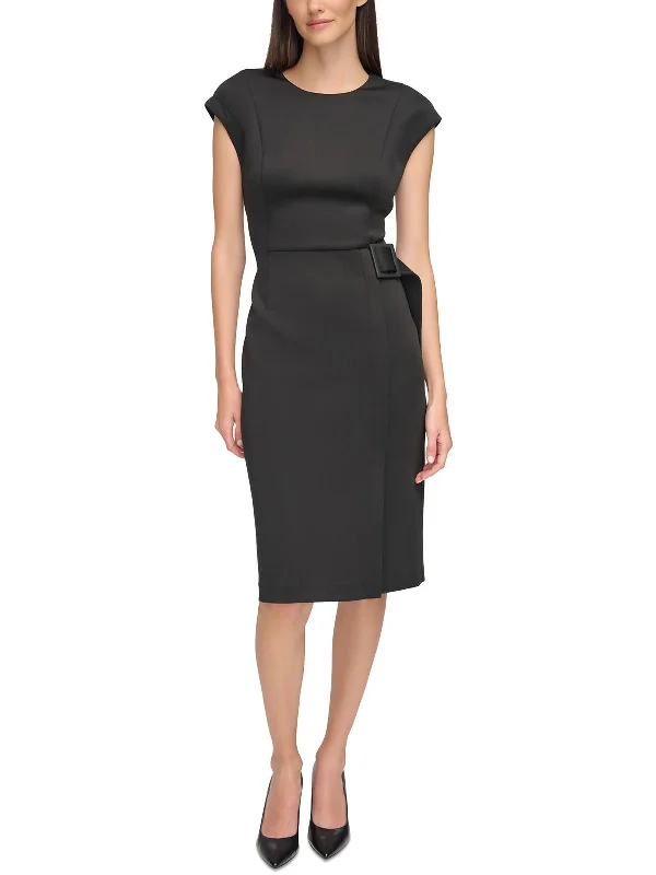 Womens Side Tie Scuba Sheath Dress