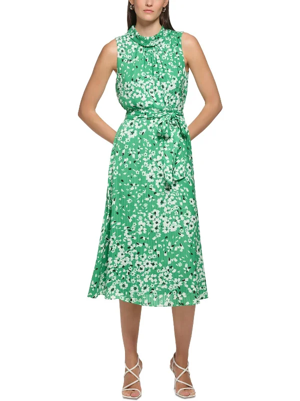 Womens Floral Print Polyester Midi Dress