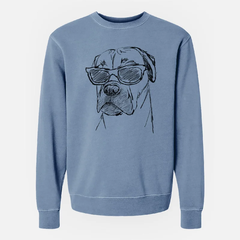 Doodled Bob the Boxer Mastiff Mix - Unisex Pigment Dyed Crew Sweatshirt