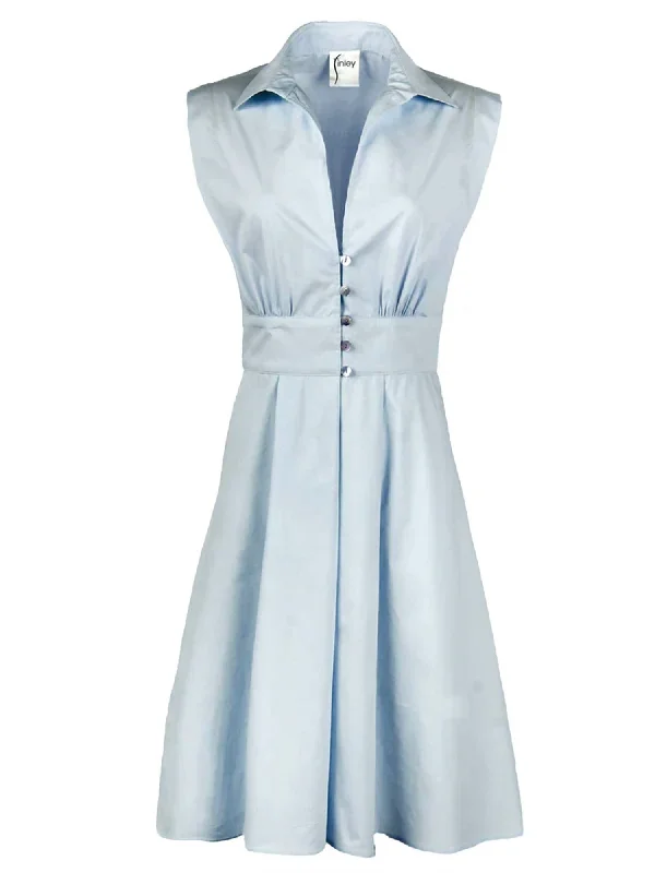 Lady Like Dress In Ice Blue Watercloth