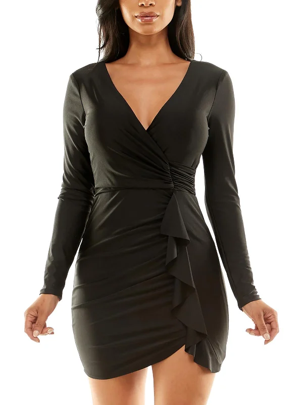 Juniors Womens Mini Long Sleeve Bodycon Dress