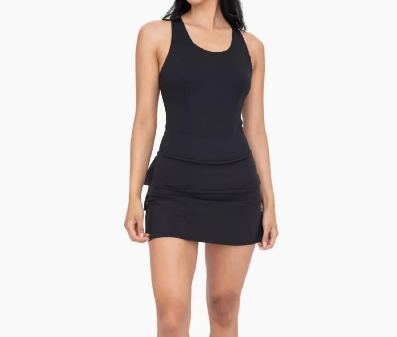 Ruffle Back Athletic Dress In Black