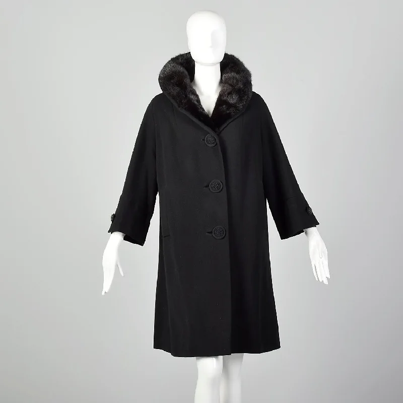 Large 1950s Black Mink Fur Collar Coat