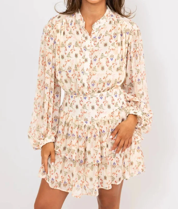 Vintage Floral Chiffon Mini Dress In Ivory