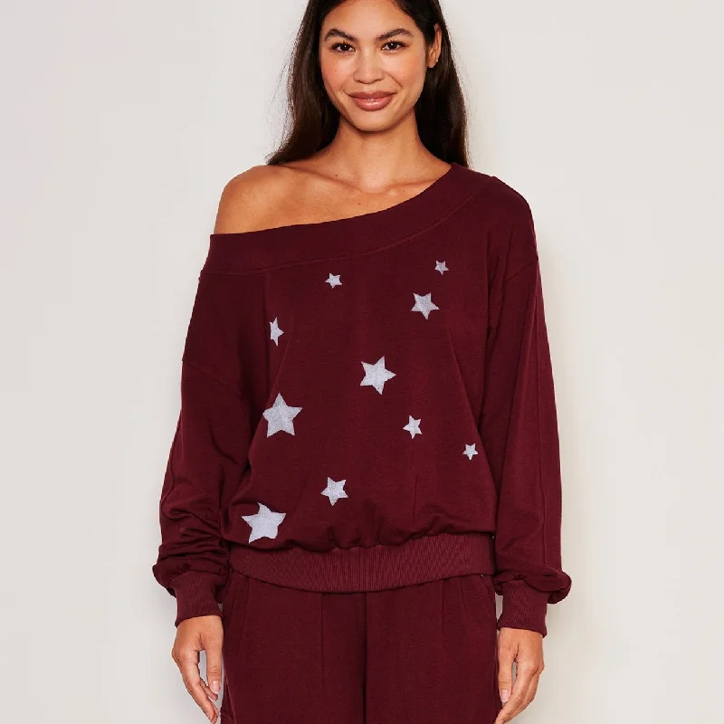 Stars Off The Shoulder Sweatshirt | Bordeaux