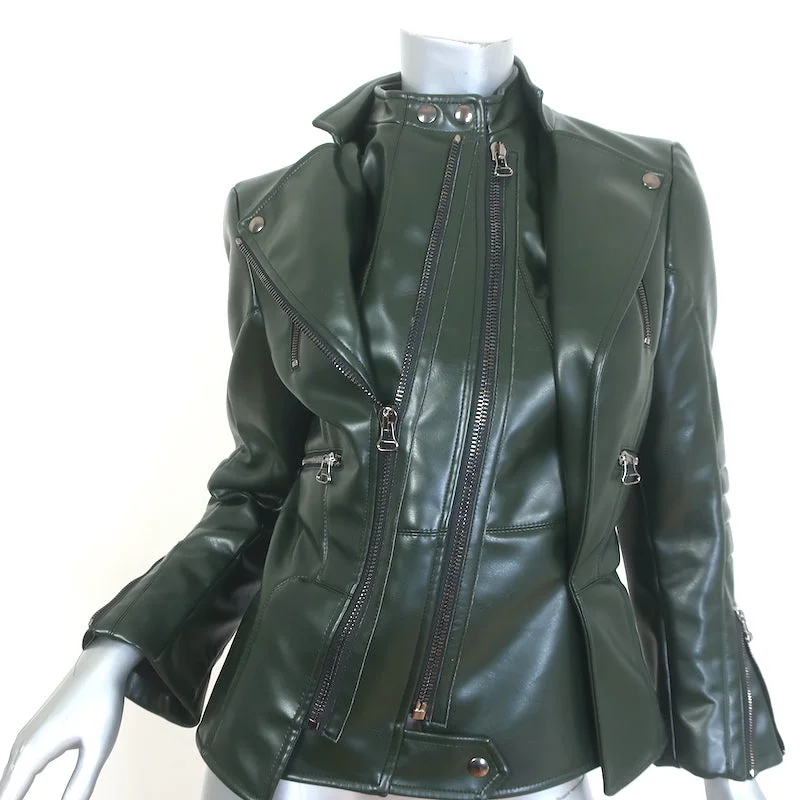 Altuzarra Faux Leather Biker Jacket Dark Green Size 38