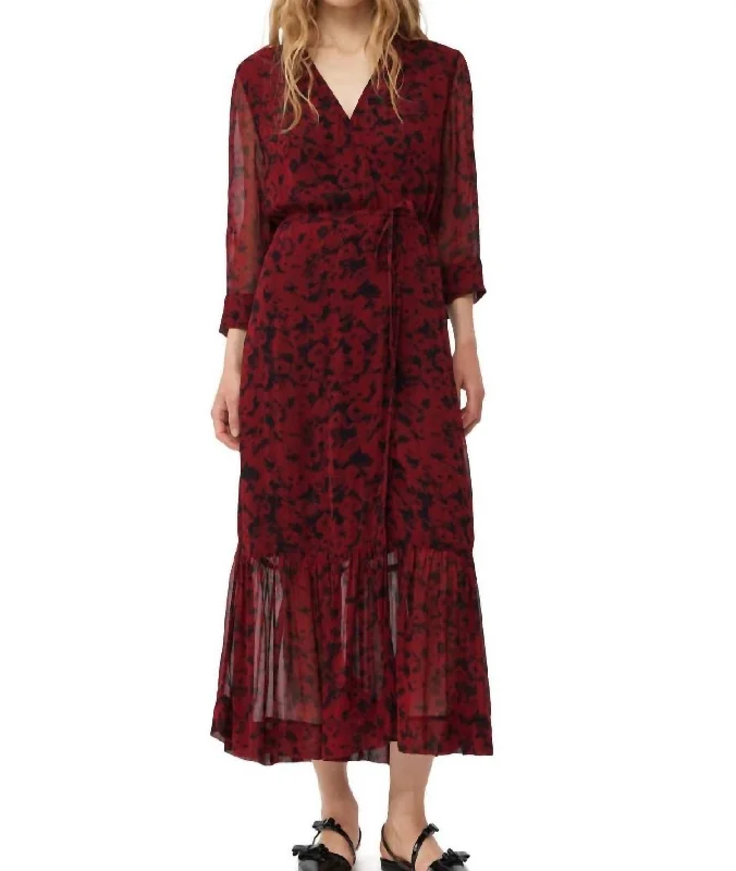 Georgette Wrap Midi Dress In Syrah