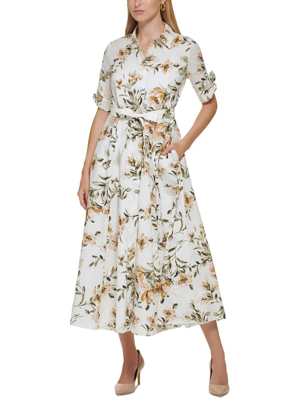 Womens Printed Ankle-Length Shirtdress