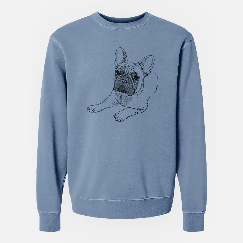 Doodled Alfredo the French Bulldog - Unisex Pigment Dyed Crew Sweatshirt