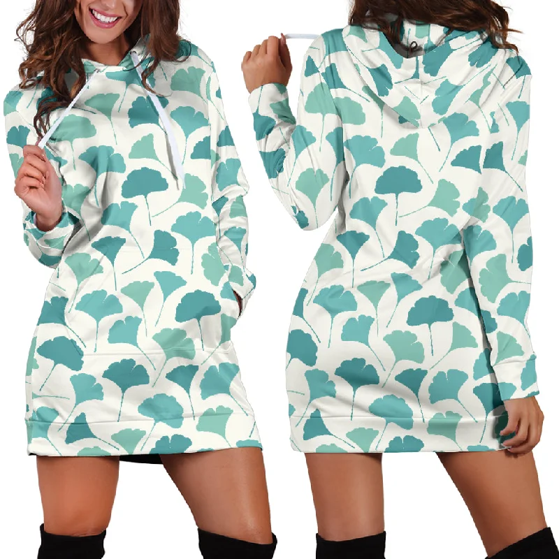 Green Ginkgo Leaves Pattern Women'S Hoodie Dress