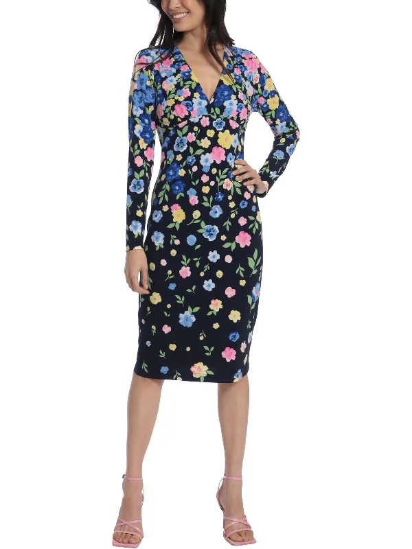 Womens Floral Print Matte Jersey Sheath Dress