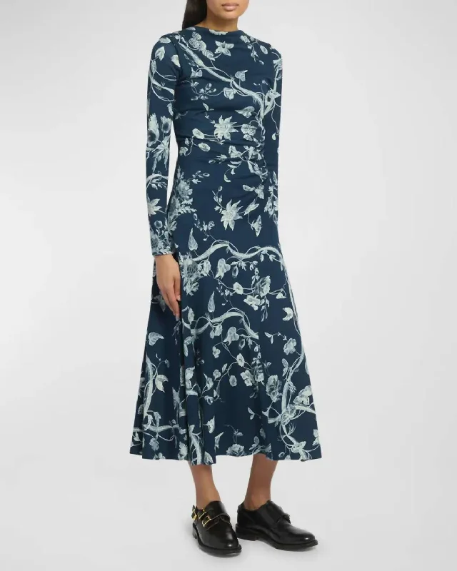 Ophelia Dress With Ruching In Indigo Vine