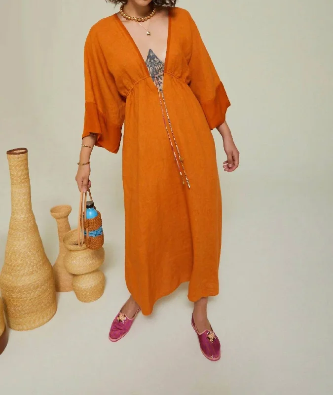 Double V Long Dress In Orange