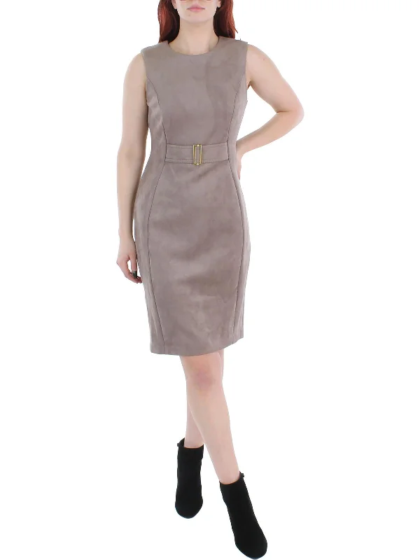 Womens Faux Suede Mini Sheath Dress