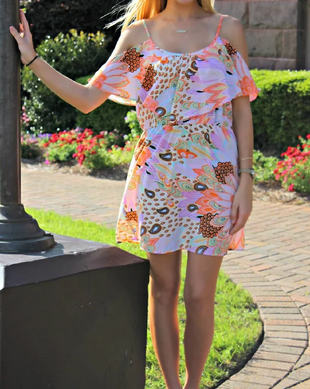 Feather Floral Cape Spg Dress