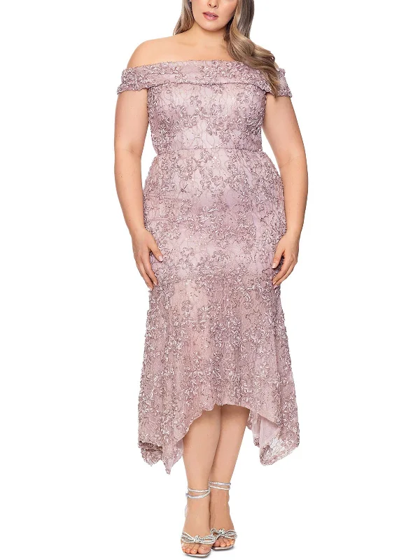 Plus Womens Sequined Lace Cocktail And Party Dress