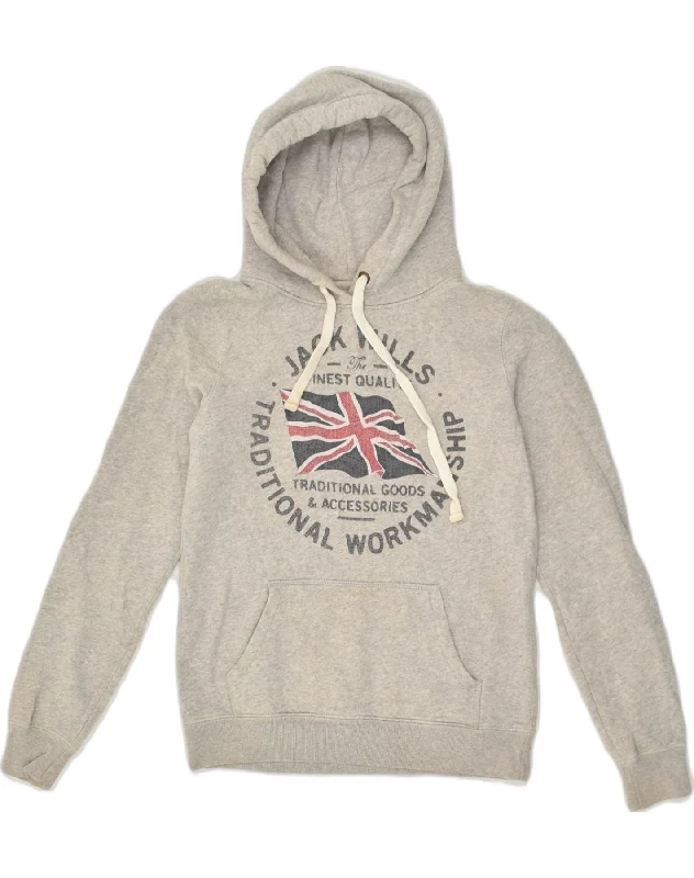 JACK WILLS Womens Graphic Hoodie Jumper UK 8 Small  Grey Cotton