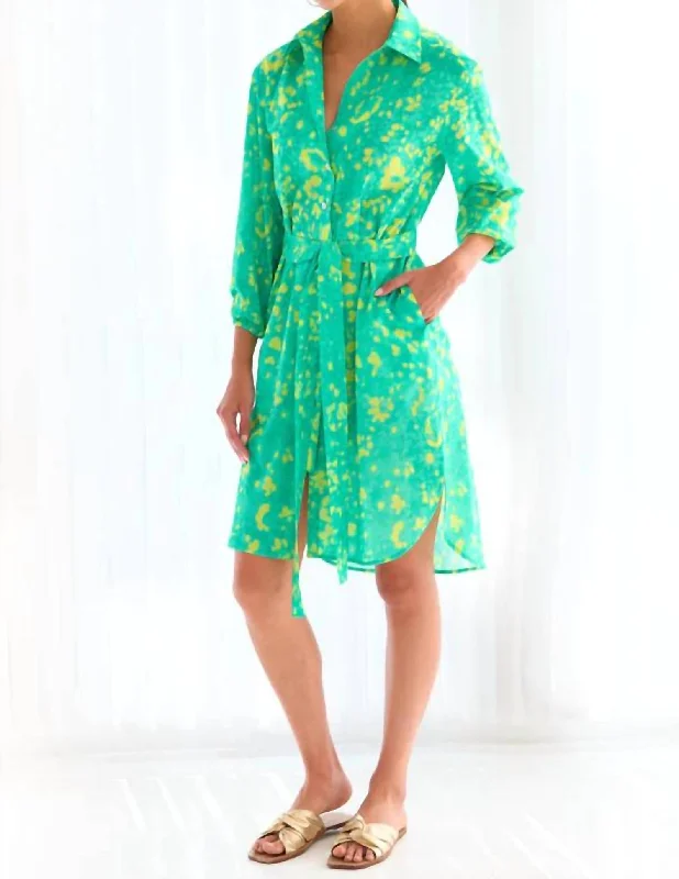 Natalie Shirt Dress In Tropical Green Citrus Meadow