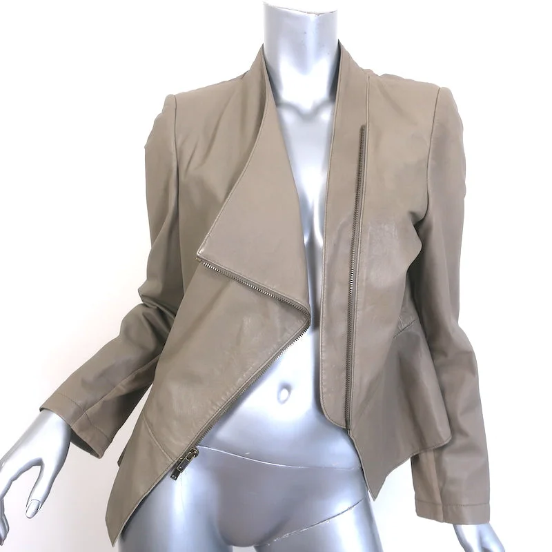 Pure DKNY Draped Leather Jacket Taupe Size Large