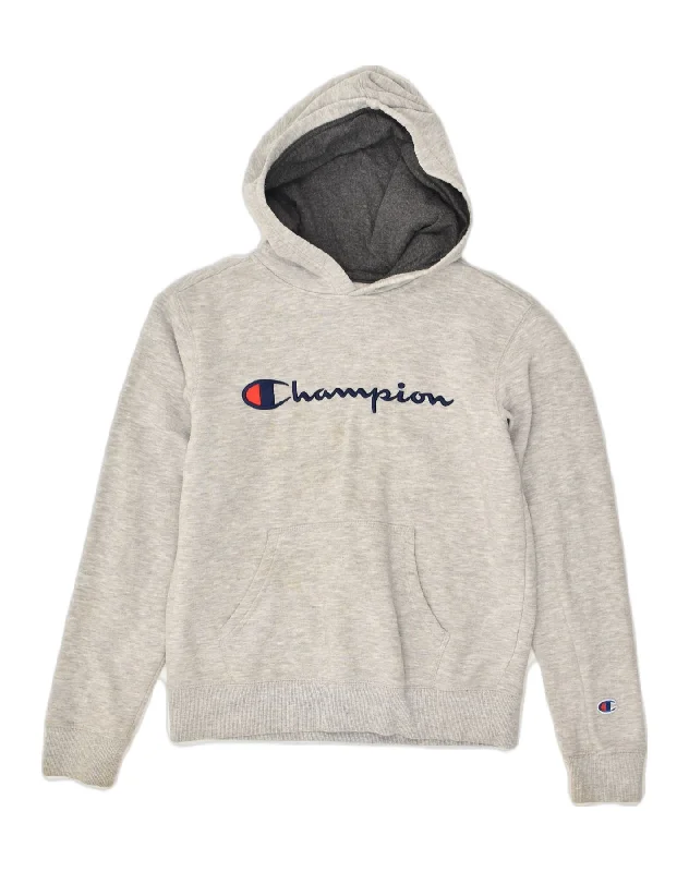 CHAMPION Womens Graphic Hoodie Jumper UK 14 Large Grey Cotton