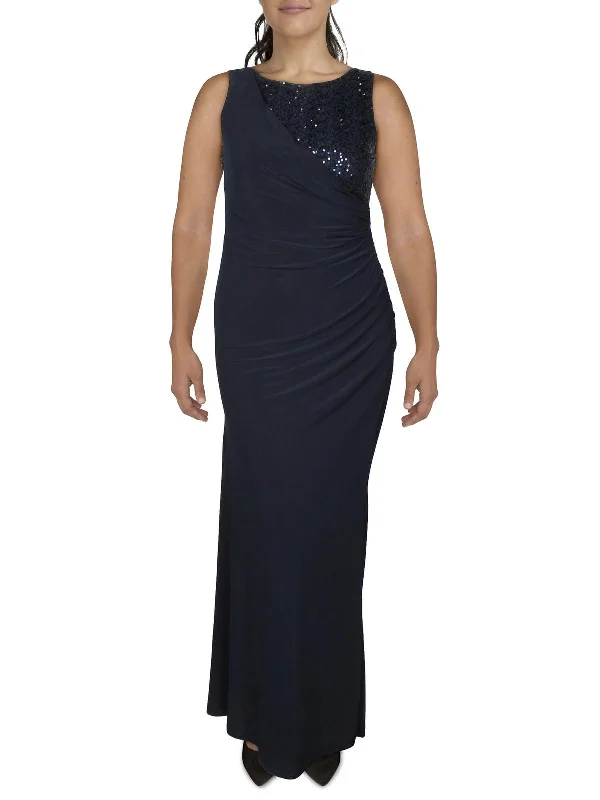 Womens Matte Jersey Sequined Evening Dress