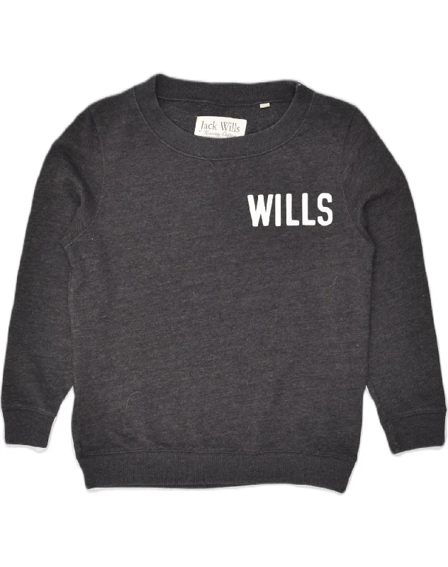 JACK WILLS Womens Graphic Sweatshirt Jumper UK 12 Medium Grey Cotton