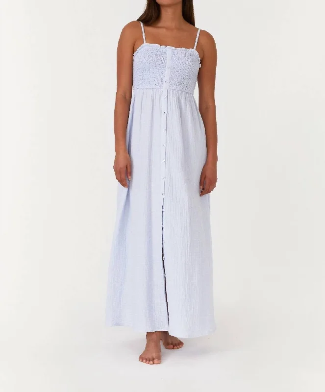 Thea Smocked Maxi Dress In Dusty Blue