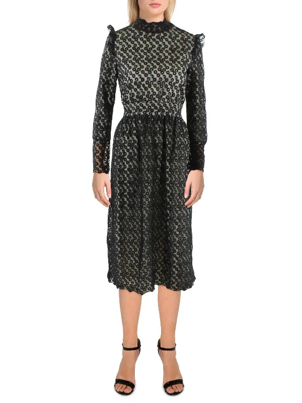 Womens Lace Mock Fit & Flare Dress