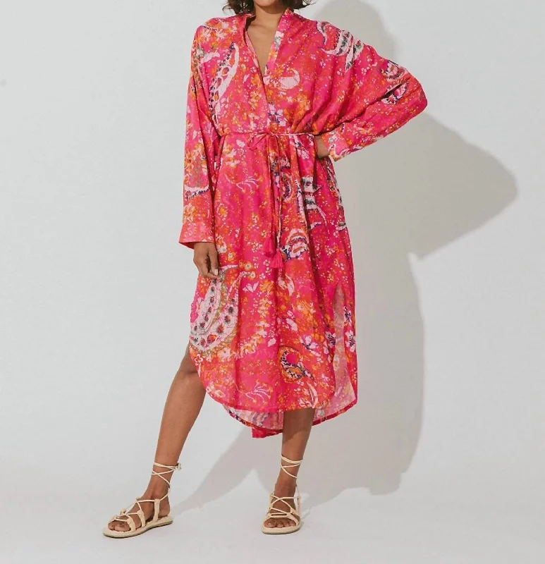 Rohita Kaftan Dress In Hibiscus