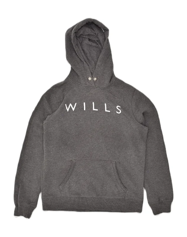 JACK WILLS Womens Graphic Classic Fit Hoodie Jumper UK 12 Medium Grey