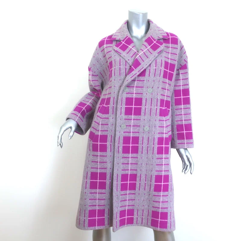 Mint Designs Plaid Double Breasted Coat Light Gray/Fuchsia Size Large