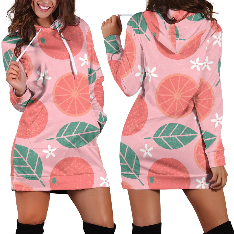 Grapefruit Leaves Flower Pink Background Women'S Hoodie Dress