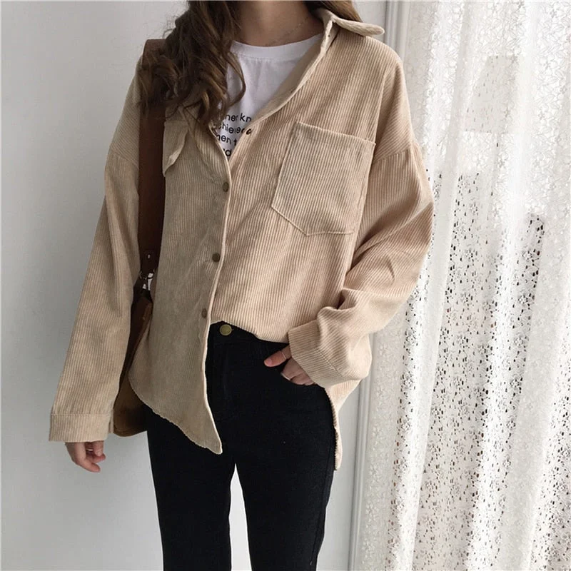 Harajuku Solid Jacket Women Turn Down Collar