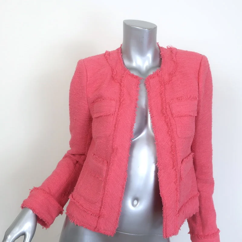 L'Agence Keaton Fringe Tweed Jacket Coral Pink Cotton-Blend Size 2