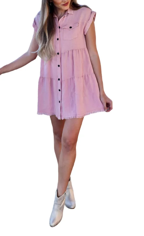 Tickle Me Collared Dress In Pink