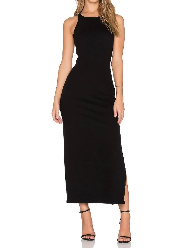 Sleeveless Side Split Dress In Black