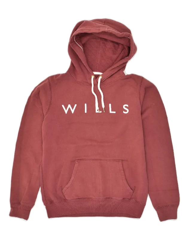 JACK WILLS Womens Graphic Hoodie Jumper UK 12 Medium  Maroon Cotton