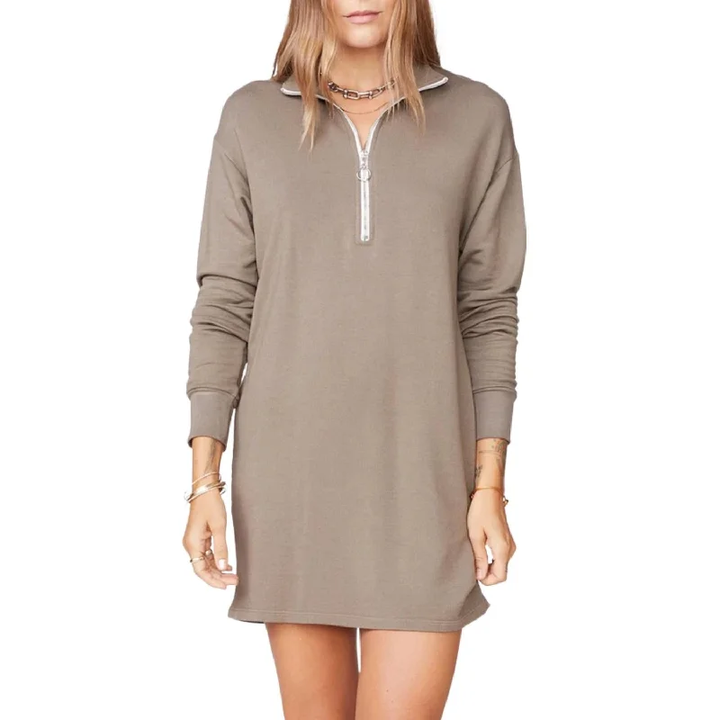 Half Zip Sweatshirt Dress In Dusty Olive