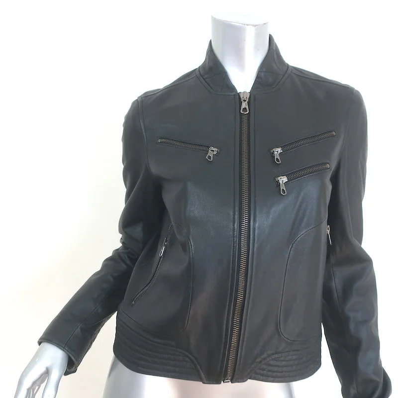 Rag & Bone Leather Quilted-Sleeve Jacket Black Size 6