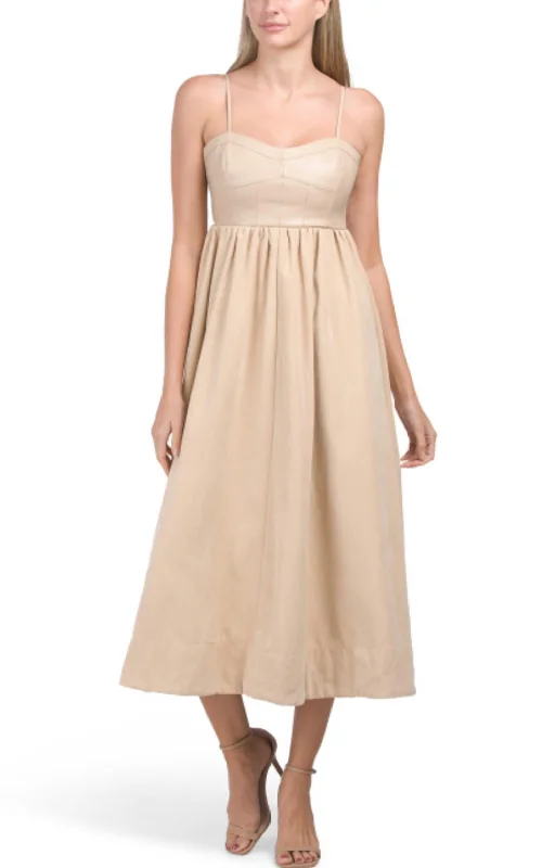 Kami Mixed Media Dress In Beige