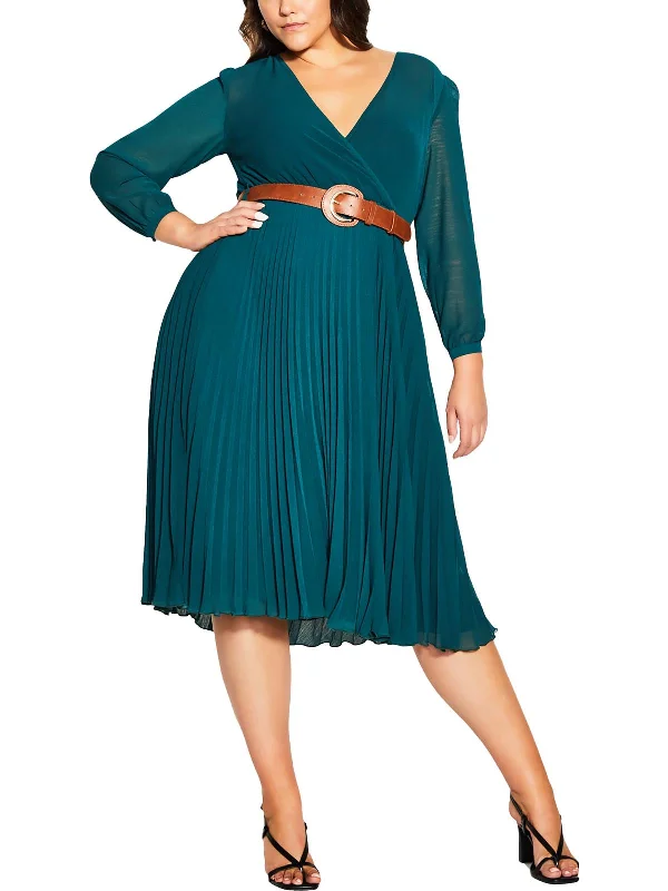 Womens Surplice Long Fit & Flare Dress