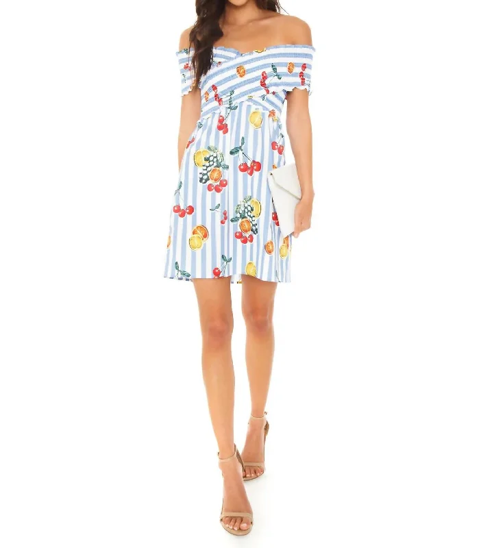 Mandy Smocked Dress In Fruit Basket Stripe Poplin