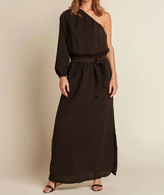 One Shoulder Maxi Dress In Black